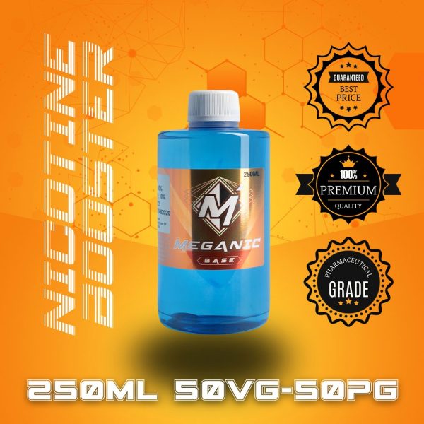 Meganic Flavorless Vaping Nicotine Booster Base, Vaping E-Liquid, Meganicotine.com 250ML Bottle VG / PG