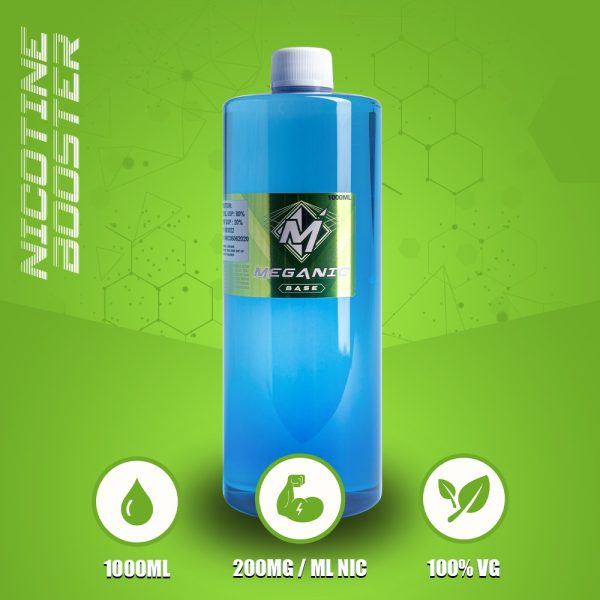 Meganic Flavorless Vaping Nicotine Base Big Bottle 1000ML / 200MG / ML Nicotine Booster, Vaping, Eliquid, Meganicotine.com - Premium Quality, Best Price - 100% VG